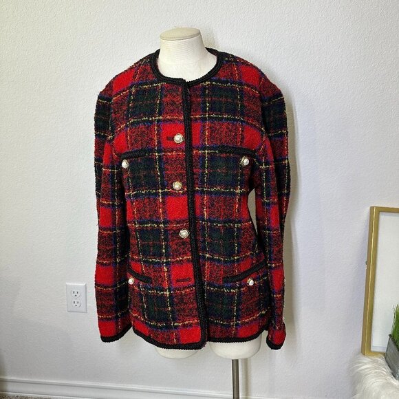 Saks 5th Ave CHANEL Style Plaid Wool Jacket - Picture 1 of 4